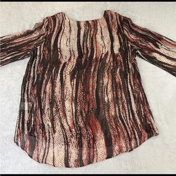 Julian Love womens long sleeve see through red clay blouse size Large - Picture 5 of 5